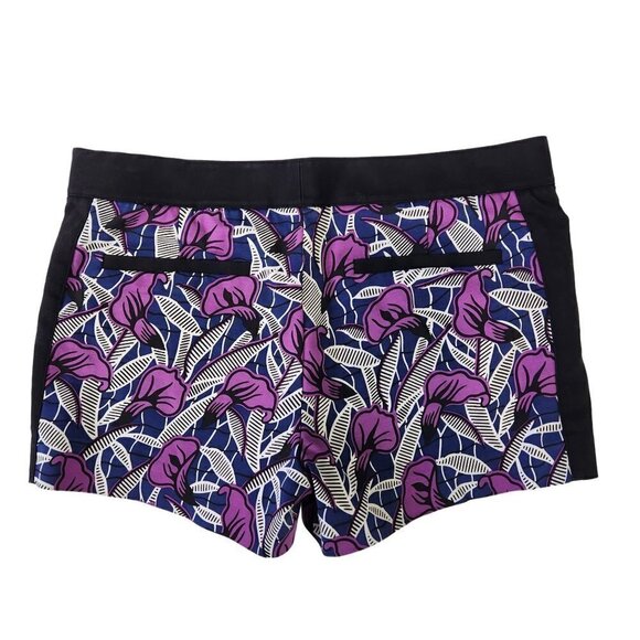 Club Monaco Womens Floral Colorblock Flat Front Shorts 6‎ Black Purple Stretch - Picture 2 of 5